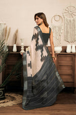 Thumbnail for Joban Fashion White & Grey Ethnic Motifs Linen Ready To Wear Saree With Unstitched Blouse - Distacart