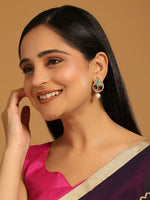 Thumbnail for Nuyug 22K Gold Plated Faux Turquoise Stone Studded Contemporary Petal Shaped Pearl Drop Stud Earrings