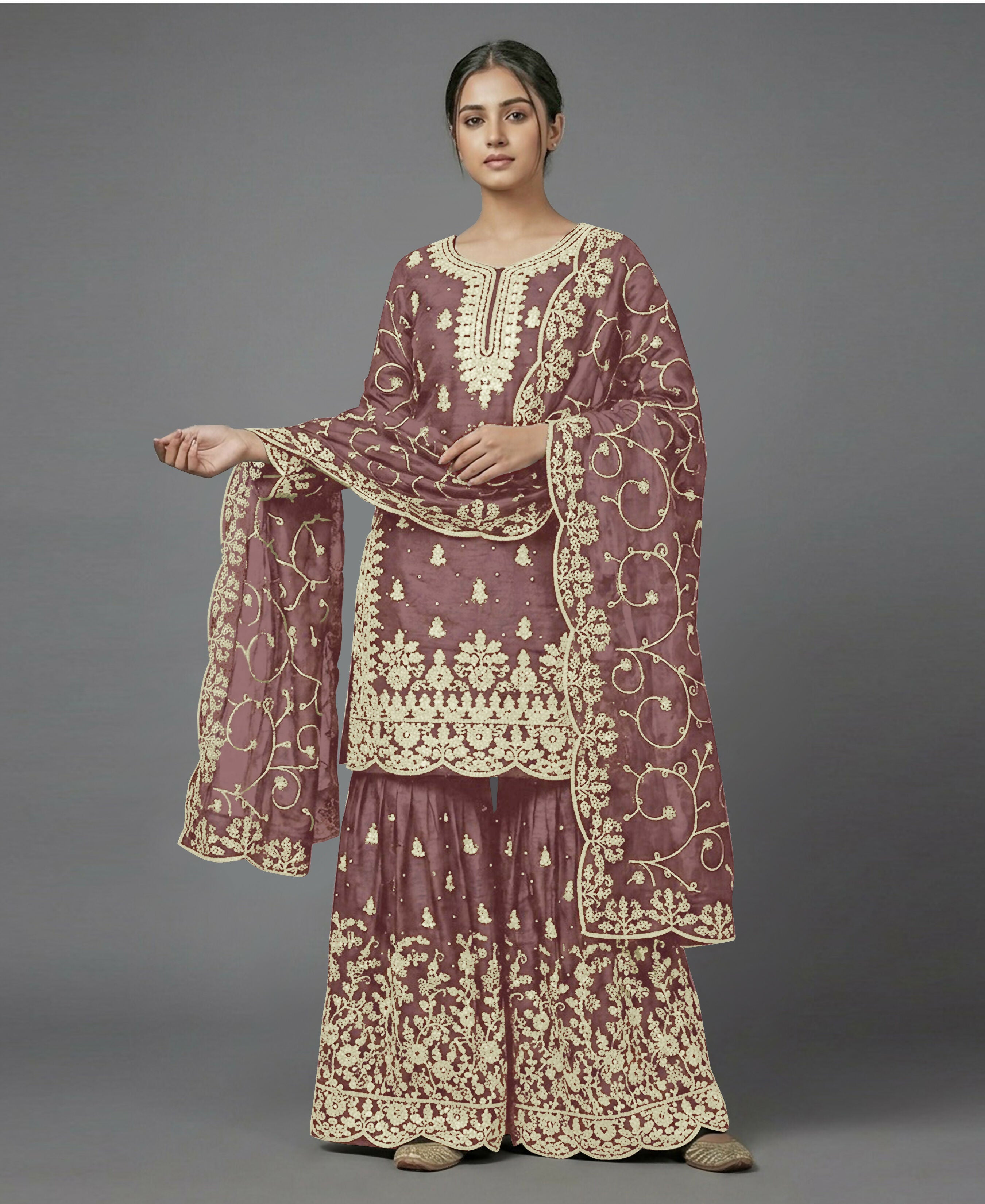 Teeya Creation Womens New Trendy Pure Gmy Silk With Heavy Embroidery Sequence Work Kurta Set - Dista