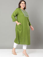 Thumbnail for Sztori Plus Size Floral Yoke Design Mirror Work Straight Kurta
