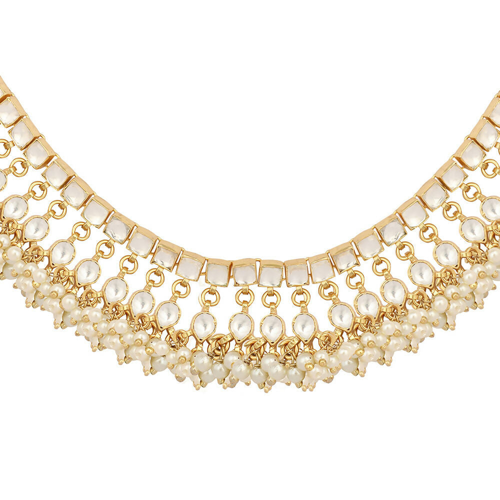 Nuyug 22K Gold Plated Ivory Dusk Kundan Necklace