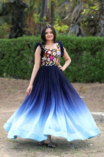 Thumbnail for Jyoti Fashion Women's Blue Sequins Embroidery Faux Blooming Anarkali Dress - Distacart