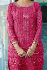 Thumbnail for Teeya Creation Pink Colour Chinnon Silk Heavy Embroidery Work Fully Stitched Salwar Suit - Distacart