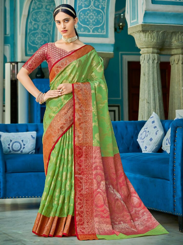 Astita Linen Cotton Light Green Saree