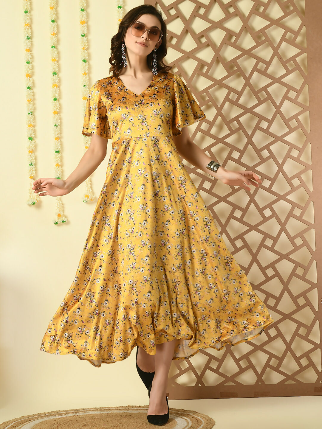 Myshka Women's Multi Printed Velvet Party Dress - Distacart