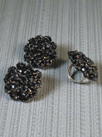 Thumbnail for Inhanns Rangmani Crystal Duo – Adjustable Ring + Statement Earrings Set - Black - Distacart