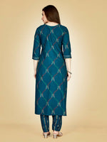 Thumbnail for Jyoti Fashion Women's Teal Viscose Rayon Embroidered Kurta Pant Set - Distacart