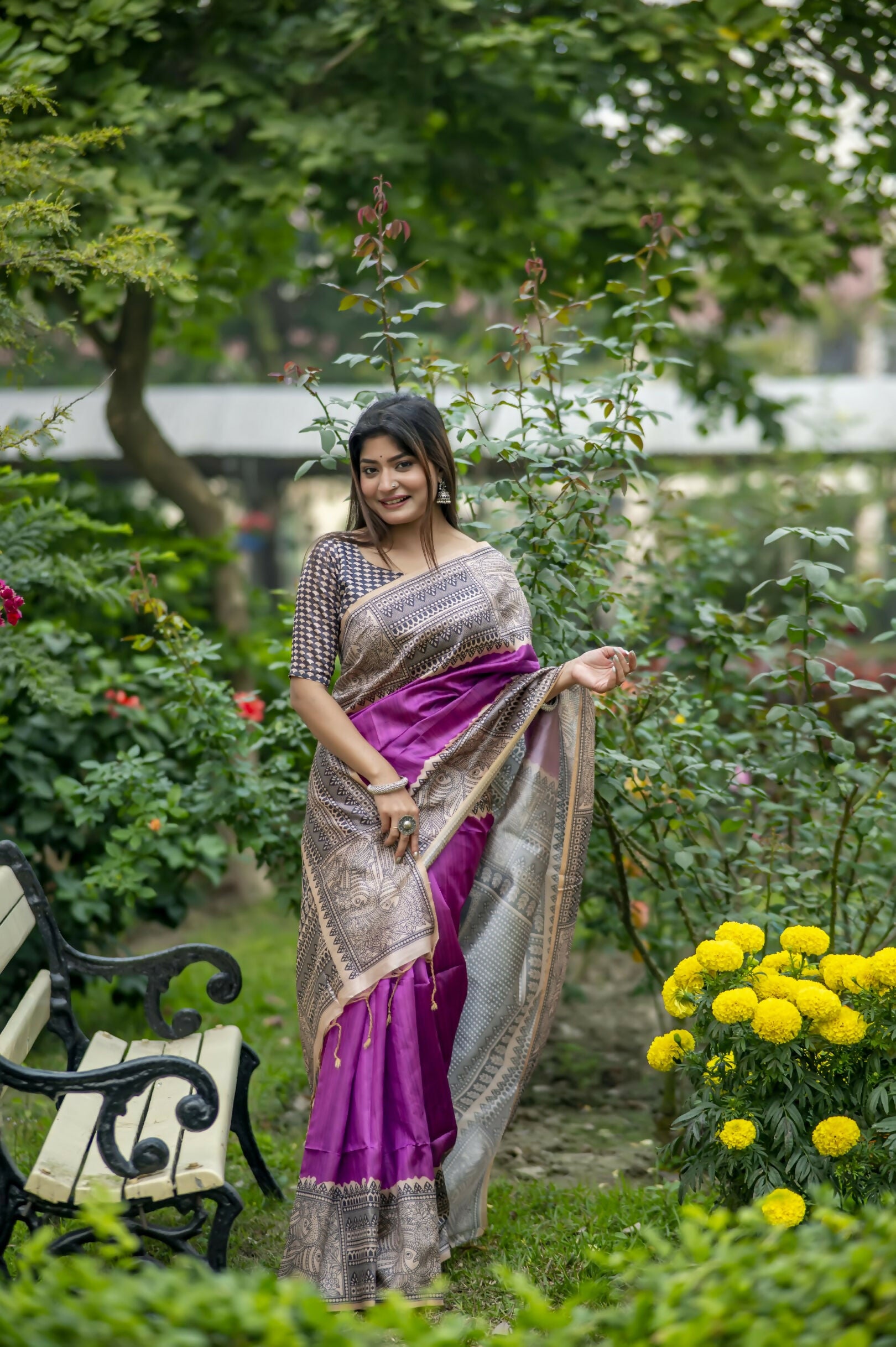 Vishnu Weaves Women's Wine Soft Tussar Silk Saree with Blouse - Distacart