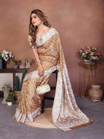 Thumbnail for Aastha Fashion Light Brown Viscose Silk Handmade Original Bandhej Saree - Distacart