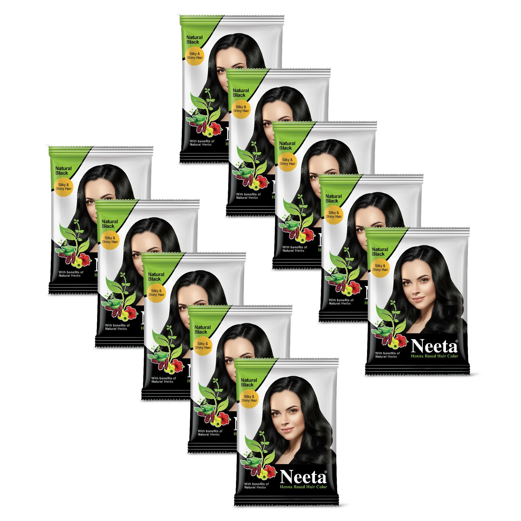 Neeta Hair Color Powder Natural Henna Based Hair Color (Pack of 10) Natural Black - Distacart
