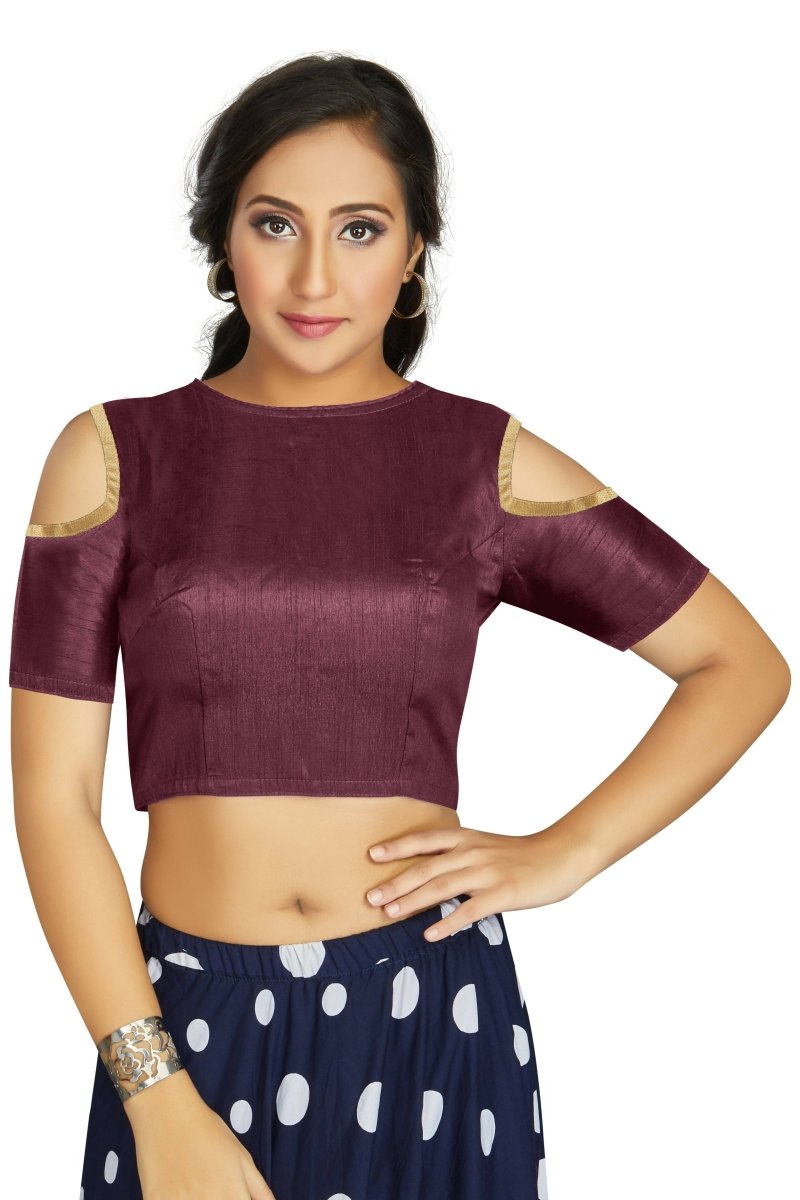 Aastha Fashion Women's Wine Art Silk Cold Shoulder Sleeve Readymade Blouse - Distacart