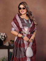 Thumbnail for Aastha Fashion Red Linen Weaving Saree - Distacart