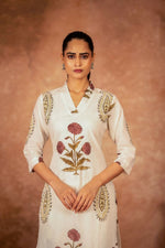 Thumbnail for Joban Fashion Off White Red Floral Hand Block Printed Cotton Kurta Pant Set - Distacart