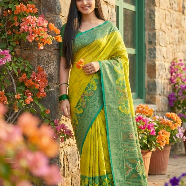 Shree Shyam Fashion Green Pochampally Silk Saree - Distacart