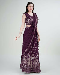 Thumbnail for Purple Georgette Sequence Embroidered Lehenga Choli with Dupatta - Tanya - Distacart