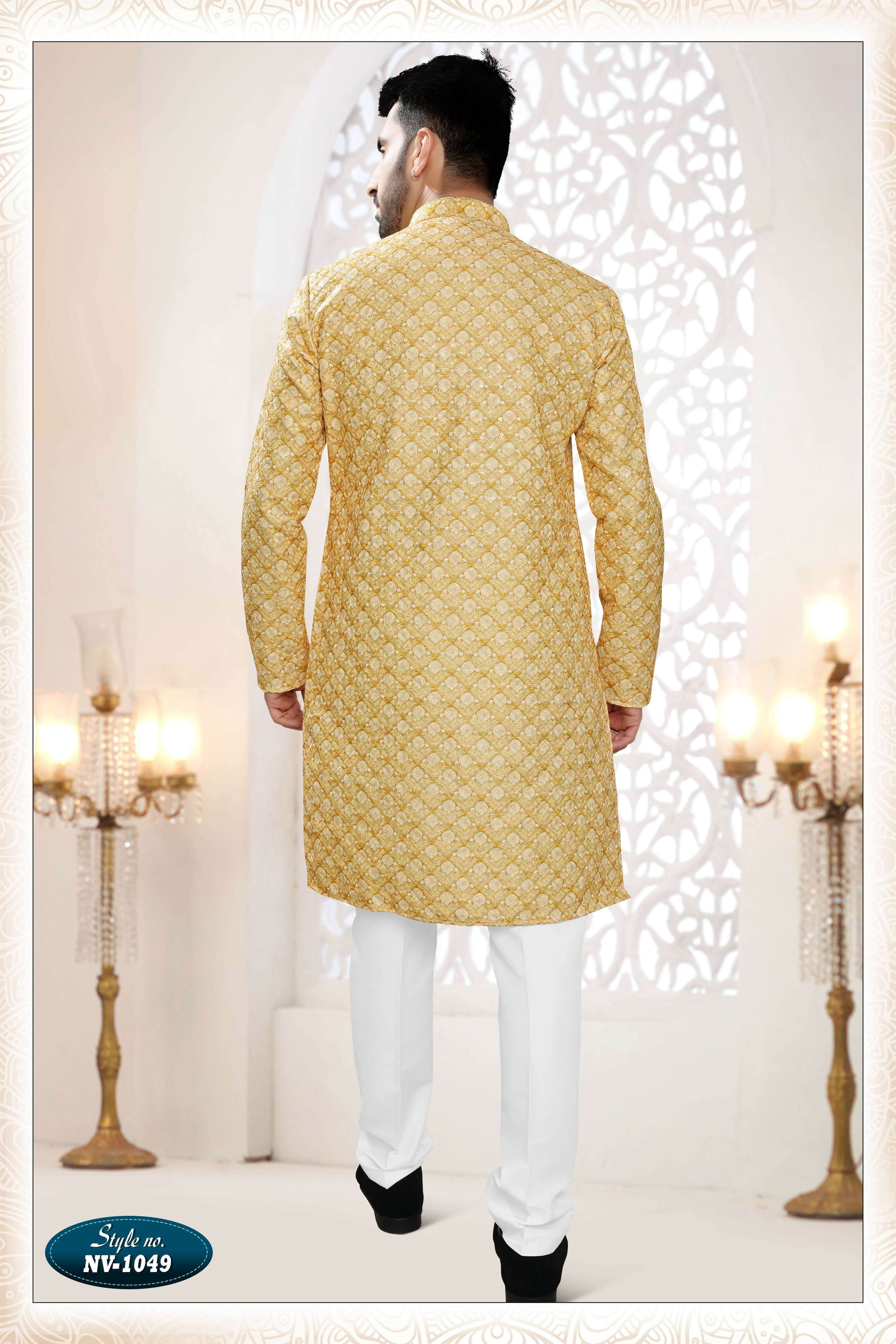 Joban Fashion Men's Yellow Straight Silk Thread Embroidery All Over Kurta Set - Distacart
