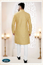 Thumbnail for Joban Fashion Men's Yellow Straight Silk Thread Embroidery All Over Kurta Set - Distacart