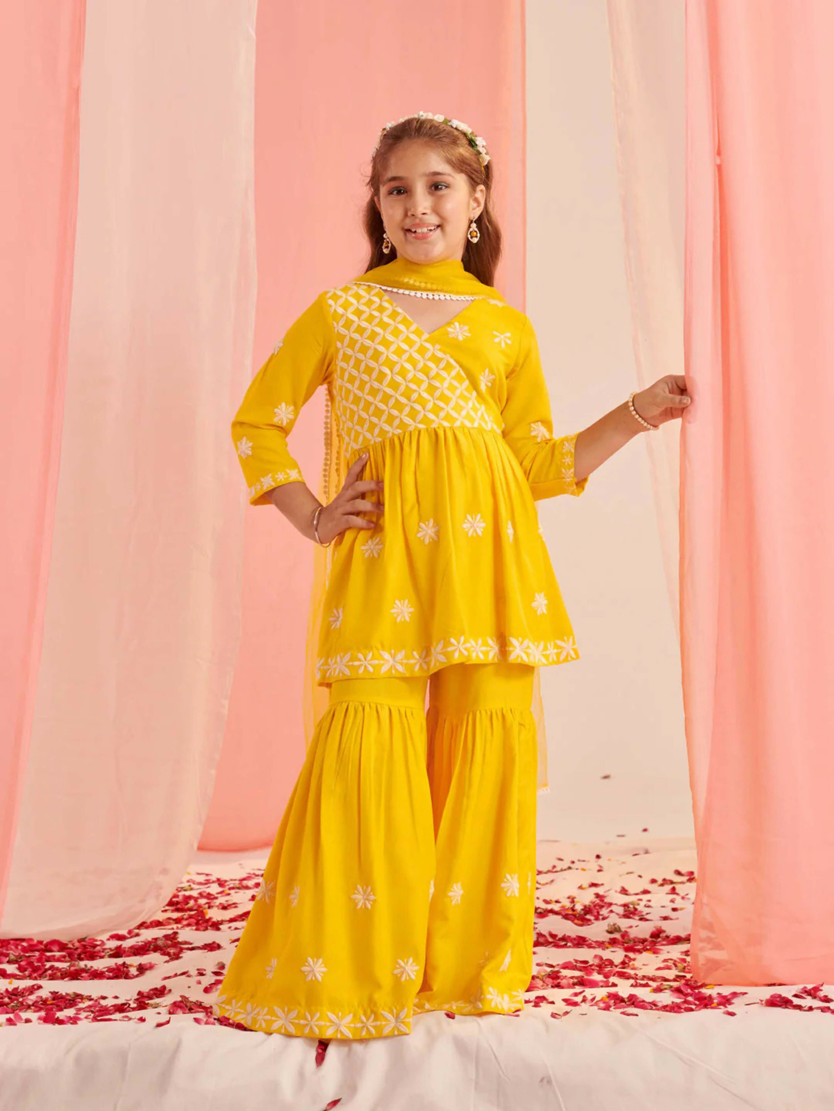 Joban Fashion Girl's Mustard Color Sharara Set