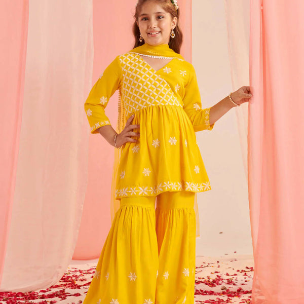 Joban Fashion Girl's Mustard Color Sharara Set