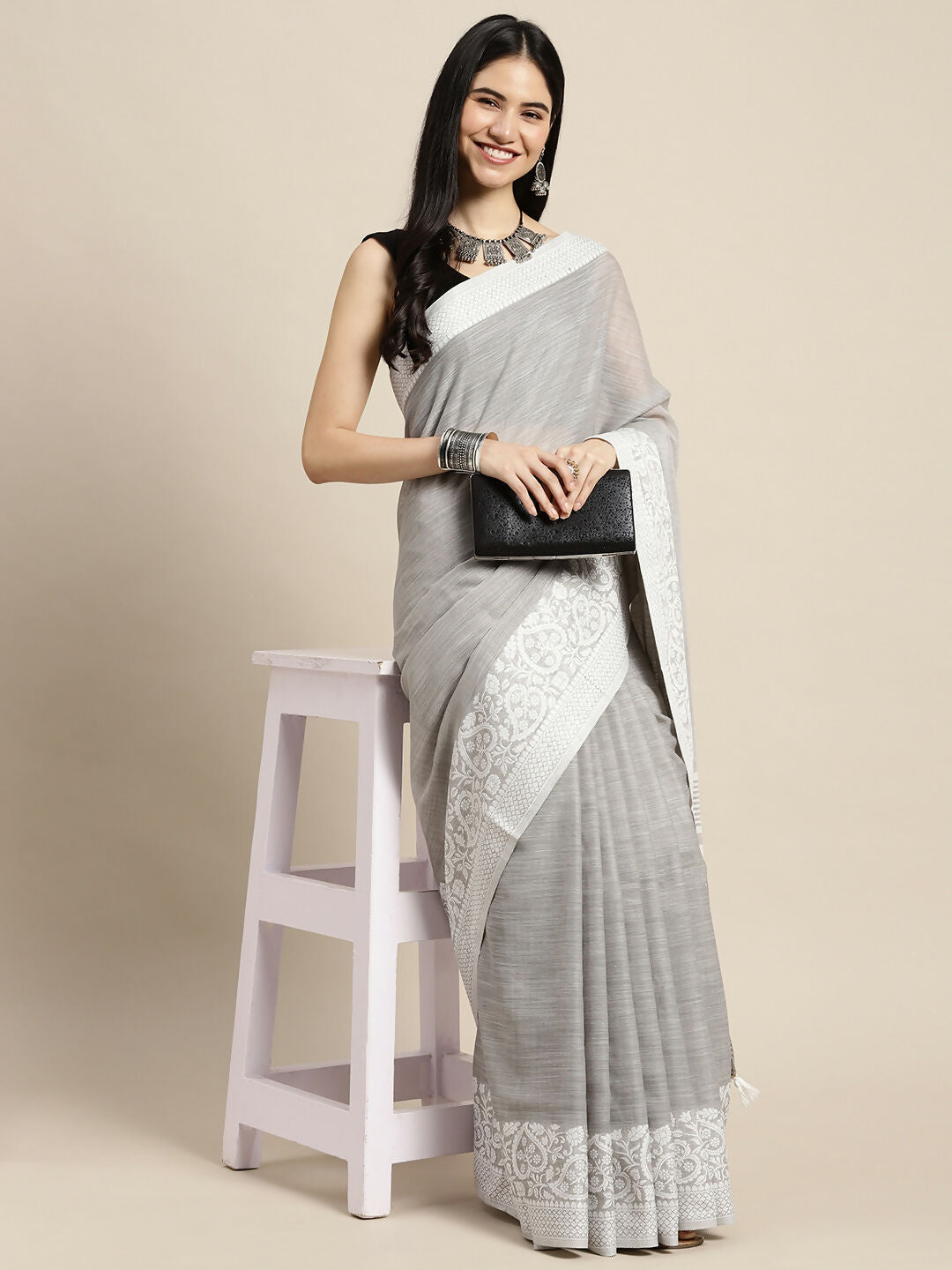 Astita Linen Grey Saree