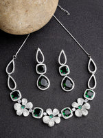 Thumbnail for NVR Women's Green & Silver-Plated American Diamond Handcrafted Jewellery Set - Distacart