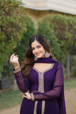 Thumbnail for Jyoti Fashion Women's Purple Faux Blooming Embroidered Kurta with Trouser & Dupatta - Distacart
