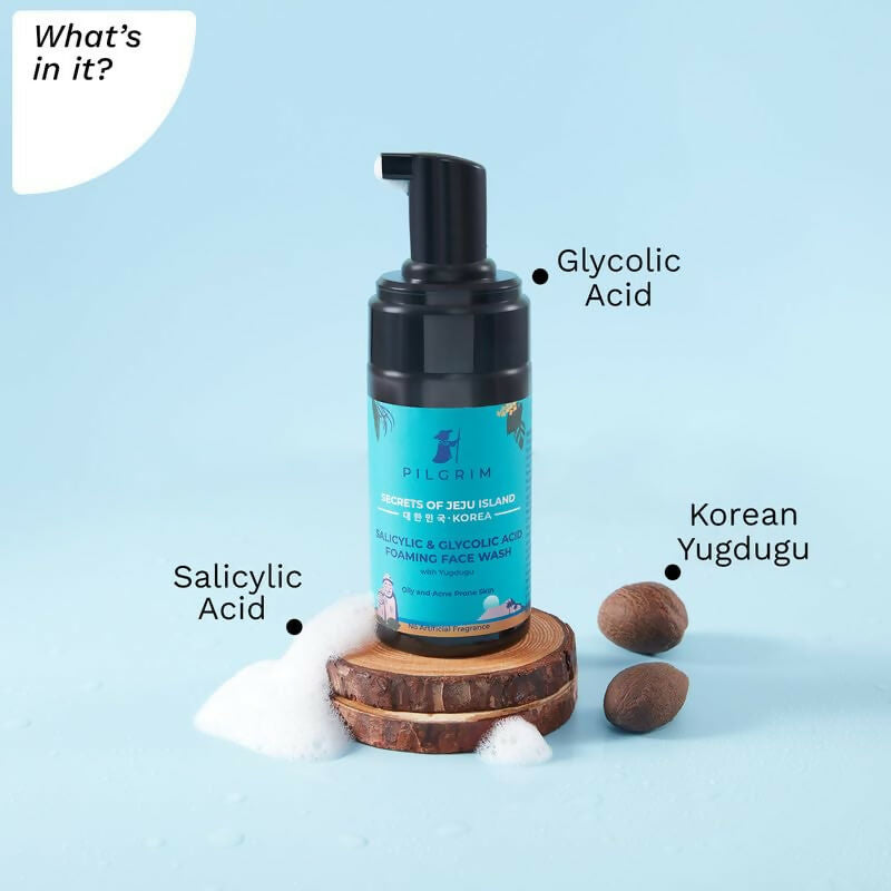 Pilgrim Korean 1.5% Salicylic (Bha) & 2% Glycolic Acid (Aha) Foaming Face Wash For Oily & Acne-Prone Skin - Korean Skin Care - Distacart