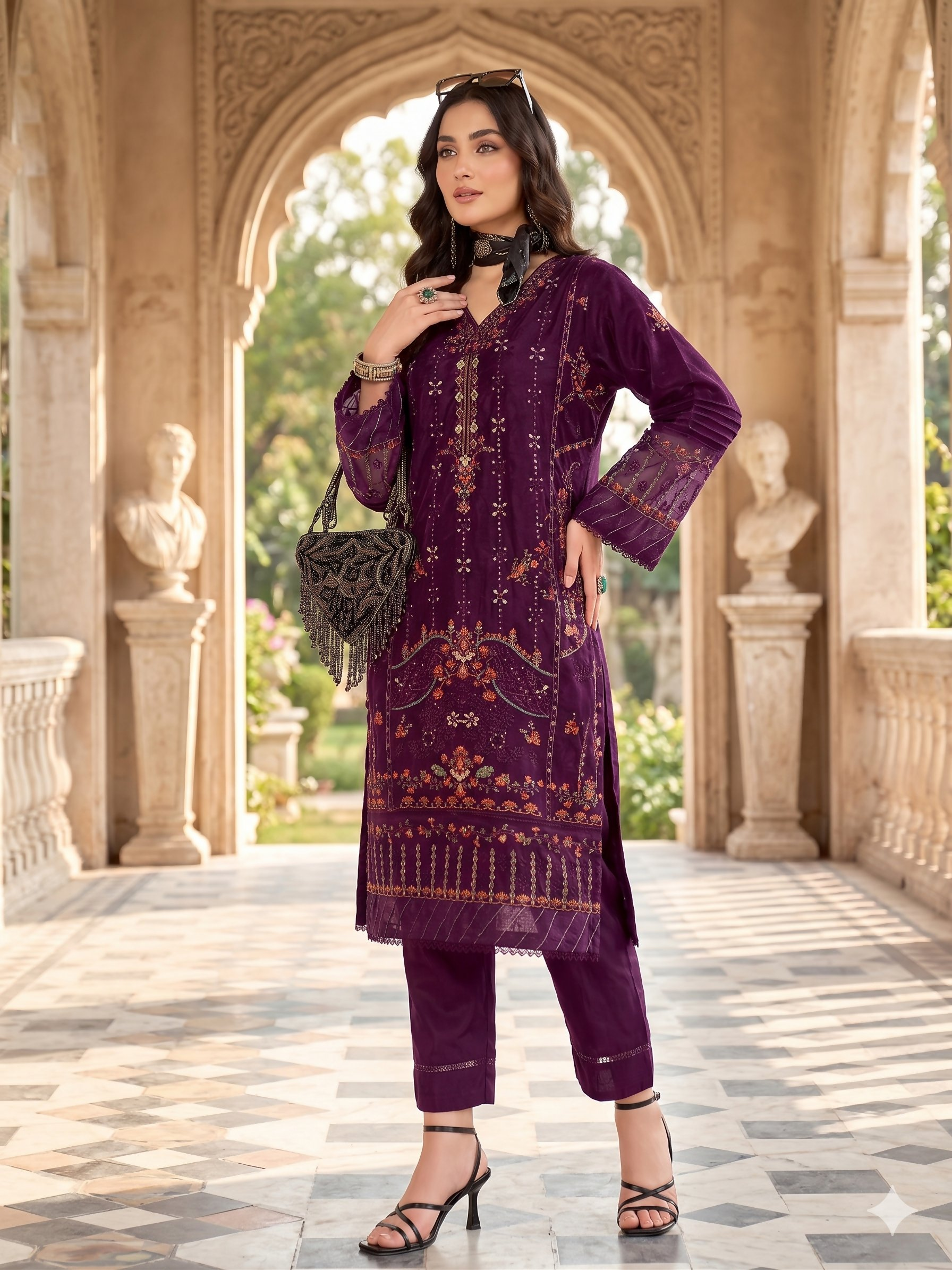 Teeya Creation Womens New Net With Heavy Embroiedery With Sequence Work Kurta Set - Dista