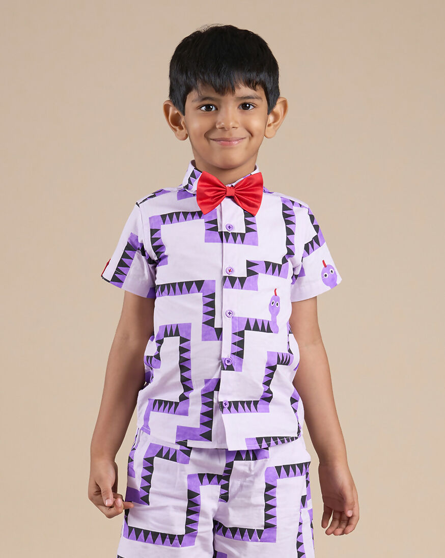 Snakes and Ladders Boys Purple Table Print Shirt from Siblings Collection - Distacart