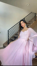 Thumbnail for Preksha Creation Georgette Pink Women Gown With Koty,Dupatta And Pant - Pink - Distacart
