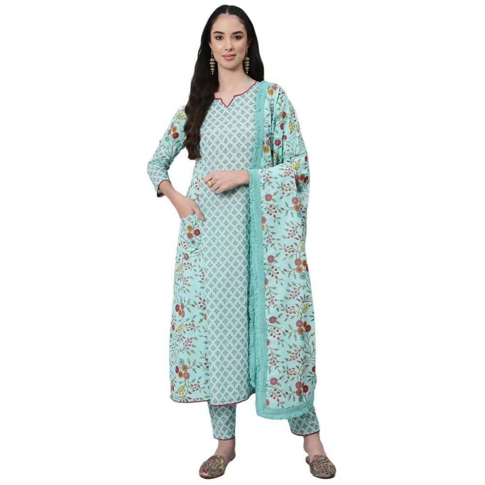 Anubhutee women's Blue Kurta Trouser with Dupatta Set - Distacart