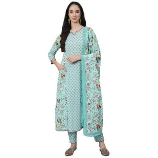 Anubhutee women's Blue Kurta Trouser with Dupatta Set - Distacart