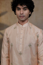 Thumbnail for Semi Pattu Peach Ananta Kurta Set By Hilo Design