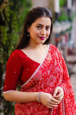 Thumbnail for Red Poly Georgette Ethnic Motifs Saree with Unstitched Blouse - A2M