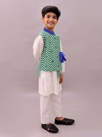 Thumbnail for Lil Drama Shor-Gul White Kurta Pyjama with Green Jacket Set For Boys