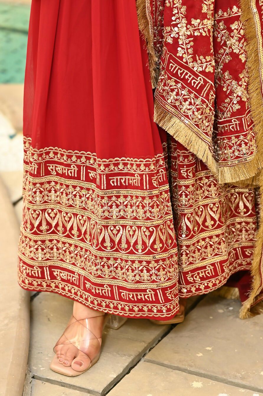 Joban Fashion Red Georgette Sequence Embroidery Work Kurta Set