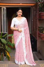 Thumbnail for Pink Poly Georgette Ethnic Motifs Saree with Unstitched Blouse - Hiral Fashion - Distacart
