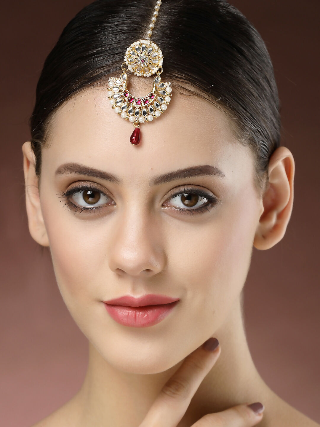 NVR Women's Gold-Polished CZ Stone-Studded Maang Tikka - Distacart