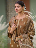 Thumbnail for Jyoti Fashion Women's Brown Pure Silk Elegant Jacquard Woven Kurta with Trouser & Dupatta - Distacart