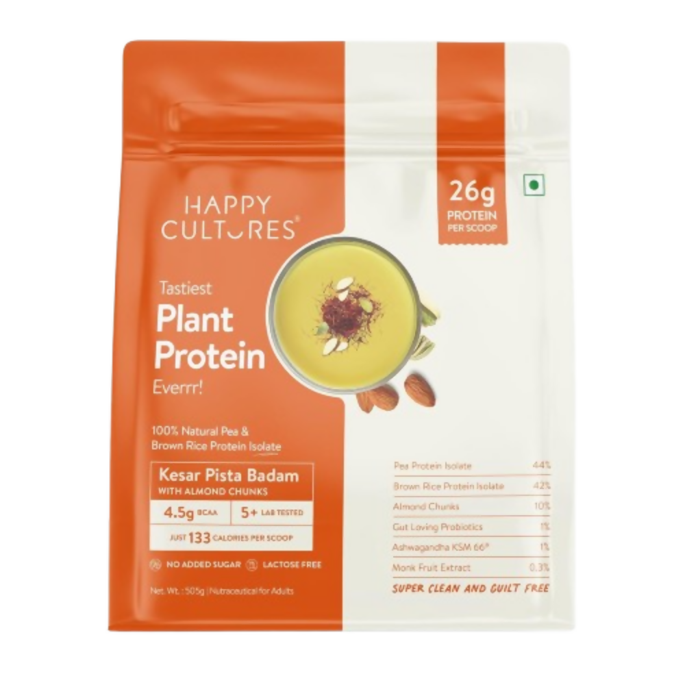 Happy Cultures 26g Tastiest Plant Protein| Kesar Badam Pista - Dista