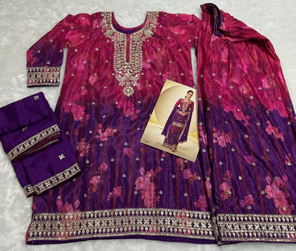 Anaita Purple Chinon Silk Readymade Suit with Sequence Work - Distacart