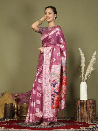 Astita Linen Cotton Pink Saree