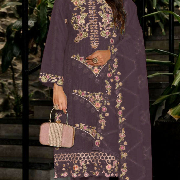 Anaita Purple Fox Georgette Stitched Suit with Embroidery Sequins & Khatli Work - Distacart