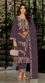 Thumbnail for Anaita Purple Fox Georgette Stitched Suit with Embroidery Sequins & Khatli Work - Distacart