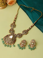 Thumbnail for Ruby Raang 22k Gold Polished Long Kundan Heavy Maharani Necklace With Earrings - Distacart
