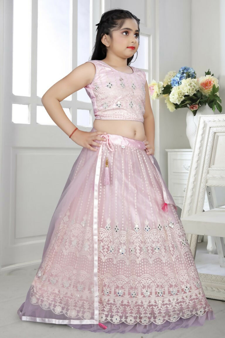 Wedding Designer Pink Net Kidswear Lehenga - Aaradhna - Distacart