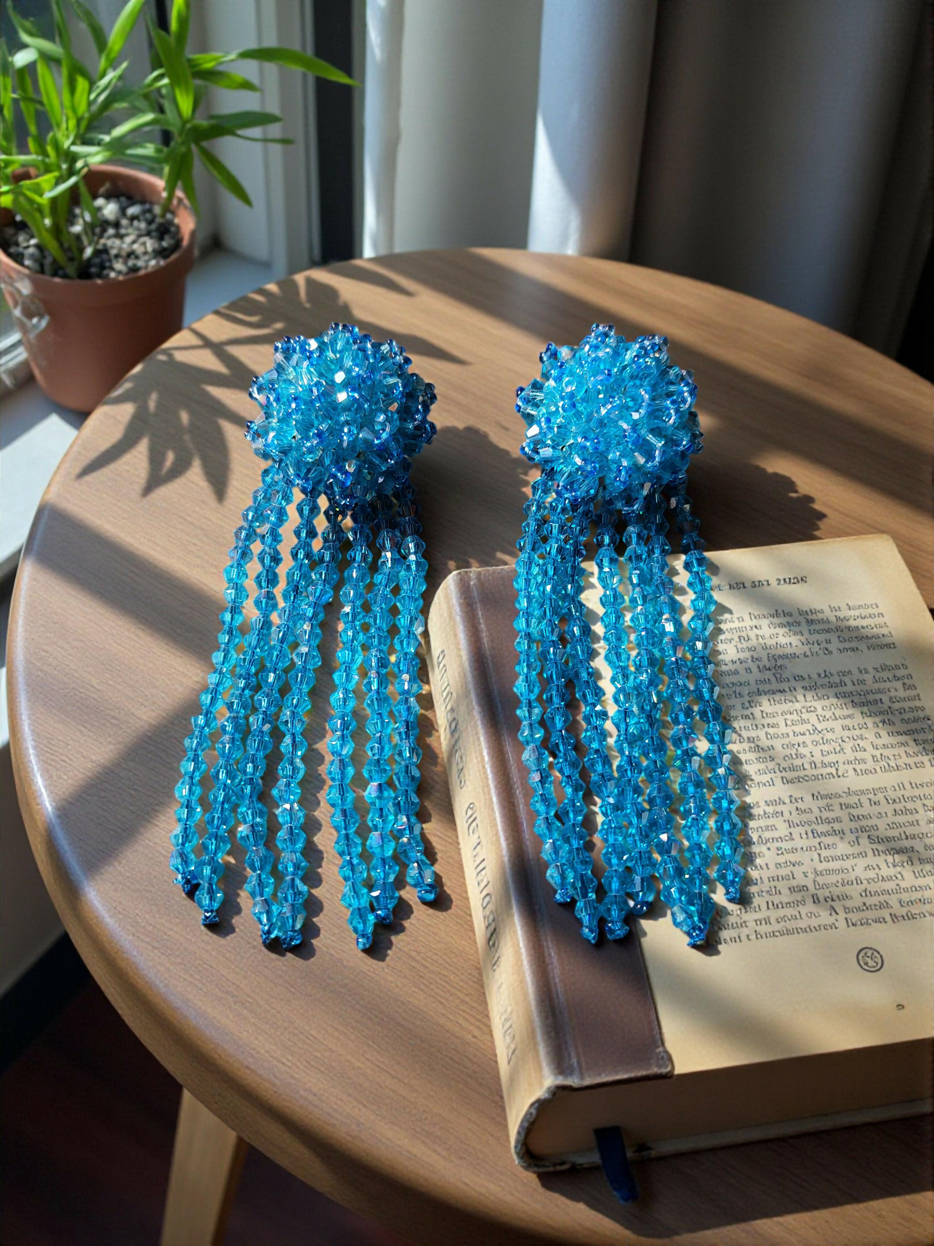 Inhanns Handmade Crystal Waterfall Earrings - Long - Sky Blue - Distacart