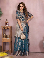 Thumbnail for Aastha Fashion Teal Soft Organza Silk Weaving Saree - Distacart