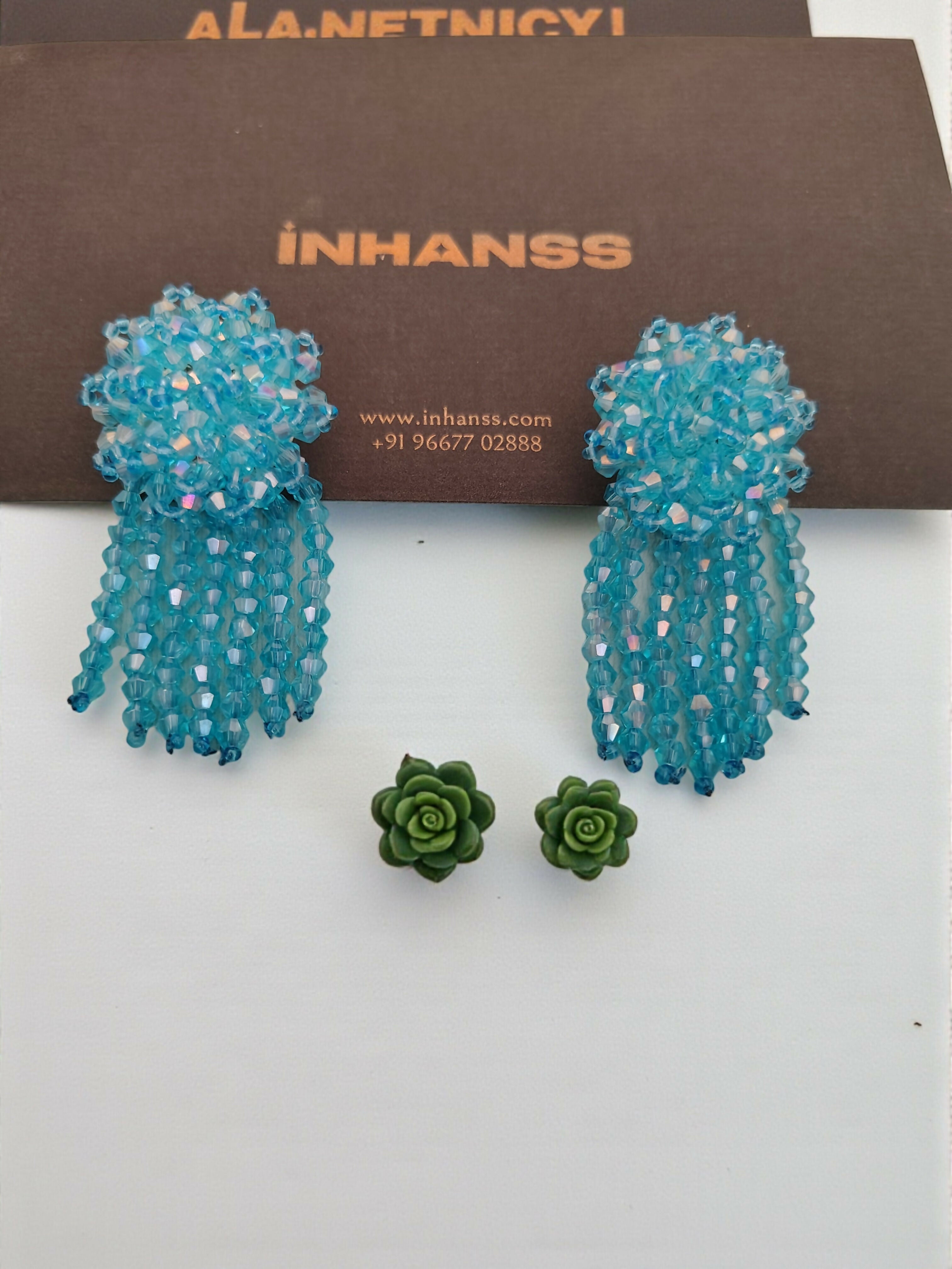 Inhanns Handmade Crystal Water Fall Earrings - Short - Sky Blue - Distacart