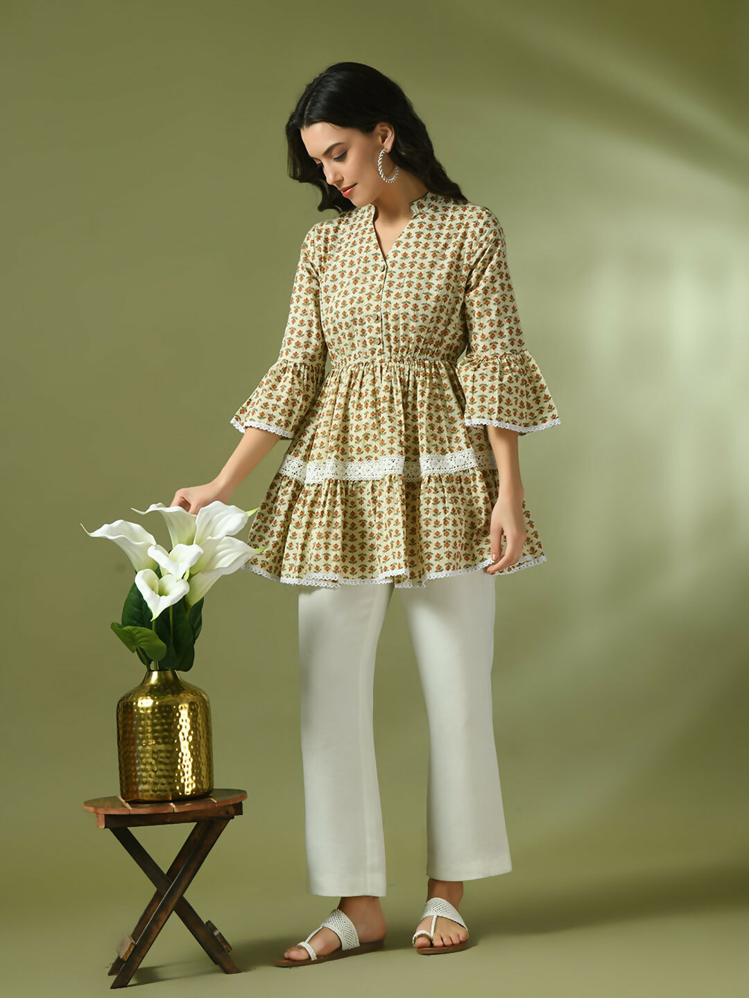 Myshka Women's Multi Embellished Cotton Gathered Party Empire Top - Distacart